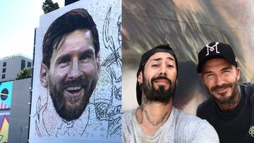 Beckham admir¨® y particip¨® con unos peque?os ¡®retoques¡¯ en el mural de Lionel Messi previo a su llegada al club de Miami.