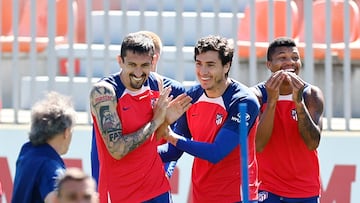 Savic y Gim¨¦nez, en la sesi¨®n de entrenamiento del Atl¨¦tico.