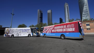 06/05/22 PRESENTACION AUTOBUSES ELECTRICOS EMT PARA EL DERBI ATLETICO DE MADRID REAL MADRID 