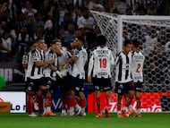 Soccer Football - Liga MX - Monterrey v Queretaro - Estadio BBVA, Monterrey, Mexico - March 4, 2026 Monterrey's Luca Orellano celebrates scoring their fourth goal with teammates REUTERS/Daniel Becerril