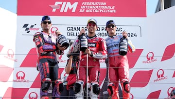 El podio de Misano, de izquierda a derecha, Martín, Bastianini y Márquez.