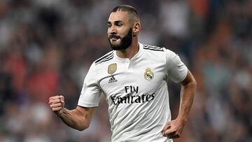 Benzema celebra uno de los goles marcados ante el Leganés.