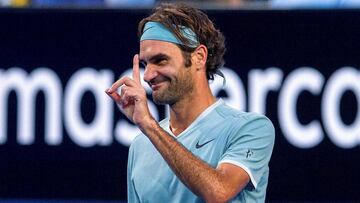 Roger Federer of Switzerland reacts during his match against Richard Gasquet of France at the Hopman Cup