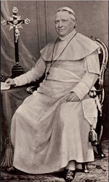 Giovanni Maria Mastai-Ferretti. Su pontificado fue el más largo de la historia. Proclamó el dogma de la Inmaculada Concepción y convocó el Concilio Vaticano I. En la imagen, la primera vez que un papa fue retratado en una fotografía.