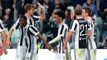 Jugadores de Juventus celebrando un gol en el triunfo sobre Sampdoria por Serie A