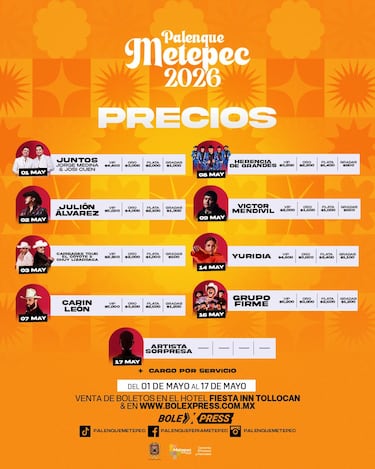 Palenque Feria San Isidro Metepec 2026: cartelera completa y dónde comprar los boletos