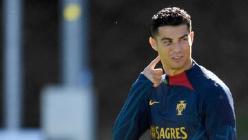 Portugal's forward Cristiano Ronaldo attends a training session on the eve of the UEFA Nations League football match between Portugal and Spain, at the Municipal Stadium in Braga on September 26, 2022. (Photo by MIGUEL RIOPA / AFP) (Photo by MIGUEL RIOPA/AFP via Getty Images)