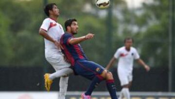 Su&aacute;rez, durante el amistoso del Barcelona B frente a Indonesia Sub-19.