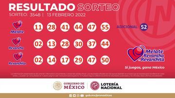 Resultados Melate: números que cayeron hoy y premios del sorteo 3548 | 13 de febrero
