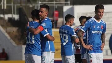 Futbol, Palestino vs Universidad de Chile.
Copa Chile 2024.
Los jugadores de Universidad de Chile celebran el triunfo contra Palestino durante el partido de ida de final regional centro norte de la Copa Chile disputado en el estadio Municipal de la Cisterna en Santiago, Chile.
05/09/2024
Jonnathan Oyarzun/Photosport
Football, Palestino vs Universidad de Chile.
2024 Copa Chile Championship.
Universidad de Chile's players reacts after winning against Palestino during a final first leg match of the North-Center regional phase of the Copa Chile match held at the Municipal de la Cisterna stadium in Santiago, Chile.
05/09/2024
Jonnathan Oyarzun/Photosport