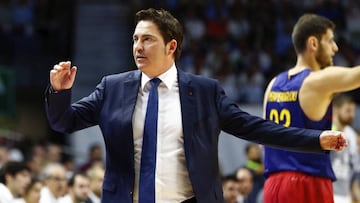 Xavi Pacual, entrenador del Barcelona, durante el tercer partido de la final ante el Real Madrid.