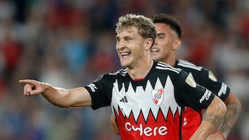 Soccer Football - Copa Libertadores - Group H - Nacional v River Plate - Gran Parque Central, Montevideo, Uruguay - May 7, 2024 River Plate's Facundo Colidio celebrates scoring their second goal REUTERS/Andres Cuenca