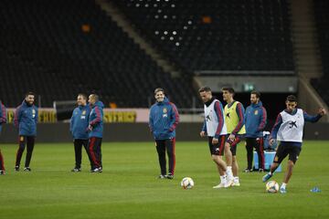 Spain train at the Friends Arena in Solna, Sweden.