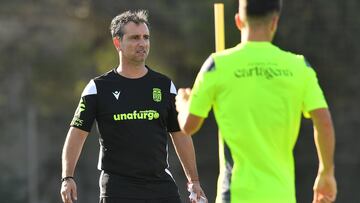 Jandro, en su primer entrenamiento con el FC Cartagena.