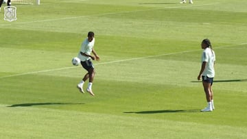 Adama Traore and Ansu Fati mix it like Maradona in Spain training