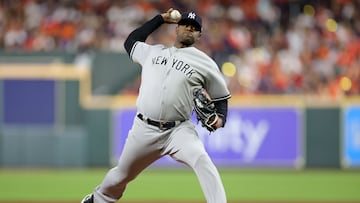 HOUSTON, TEXAS - OCTOBER 20: Luis Severino #40 of the New York Yankees pitches against the Houston Astros during the second inning in game two of the American League Championship Series at Minute Maid Park on October 20, 2022 in Houston, Texas.   Carmen Mandato/Getty Images/AFP