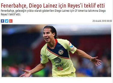 Fenerbahce ofreció a Diego Reyes por Lainez al América