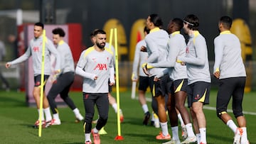 Mohamed Salah entrenando con el Liverpool