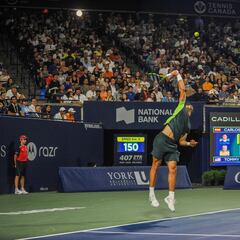 Toronto (Canada), 11/08/2023.- Carlos Alcaraz of Spain in action against Tommy Paul of the US during the men's quarter-final match at the 2023 National Bank Open tennis tournament in Toronto, Canada, 11 August 2023. (Tenis, España) EFE/EPA/EDUARDO LIMA