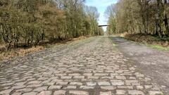 Imagen del tramo adoquinado de Trou&eacute;e d&#039;Arenberg, una de las zonas m&iacute;ticas de la Par&iacute;s-Roubaix.