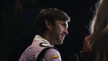 DAYTONA BEACH, FLORIDA - FEBRUARY 16: Daniel Suarez, driver of the #99 Tootsies Orchid Lounge Chevrolet, speaks to the media during the NASCAR Cup Series 64th Annual Daytona 500 Media Day at Daytona International Speedway on February 16, 2022 in Daytona Beach, Florida.   James Gilbert/Getty Images/AFP
== FOR NEWSPAPERS, INTERNET, TELCOS & TELEVISION USE ONLY ==