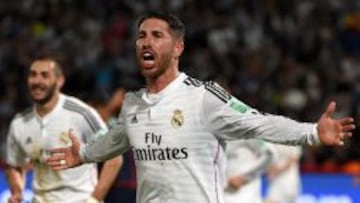 Sergio Ramos celebra su gol en la final del Mundial de Clubes.