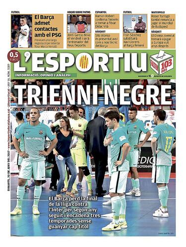 Portada de 'L'Esportiu' del martes, 20 de junio de 2017.