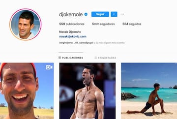 Captura de pantalla de la cuenta de Novak en Instagram.