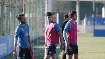 Barcia y Puerto en un entrenamiento con el Deportivo.