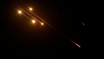 Missiles launched from Iran are seen from Tubas, in the Israeli-occupied West Bank, June 13, 2025. REUTERS/ Raneen Sawafta