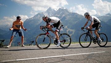 Cycling - Tour de France - The 108.5-km Stage 11 from Albertville to La Rosiere Espace San Bernardo - July 18, 2018 - Team Sunweb rider Tom Dumoulin of the Netherlands and Team Sky rider Geraint Thomas of Britain in action on the final climb. REUTERS/Beno