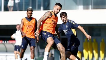 Joselu, Brahim y Rodrygo durante un entreno.