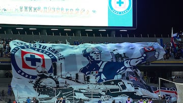 Tifo of Cruz Azul during the Quarter Finals second leg match between Cruz Azul and America as part of the CONCACAF Champions Cup 2025, at Olimpico Universitario Stadium on April 08, 2025 in Mexico City, Mexico.