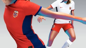 Otra equipación minimalista y representativa de la nación correspondiente. Los colores rojo y azul, que son los de la bandera de Noruega, son los elegidos por Nike en una combinación que resulta casi perfecta. Lista que Hegerberg o Hansen brillen con ella.