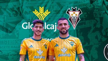 Agus Medina y Carlos Neva, con la tercera equipación del Albacete.