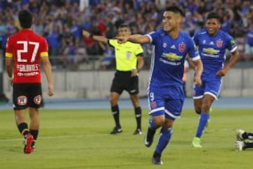 Futbol, Universidad de Chile vs Union Española
Séptima fecha, campeonato de Clausura 2016/17
El jugador de Universidad de Chile  Felipe Mora, izquierda derecha centro, celebra  su gol  contra  Union Española durante el partido de primera division disputado en el estadio Nacional de Santiago, Chile.
19/03/2017
Ramon Monroy/Photosport
*************

Football, Universidad de Chile vs Union Española
7th date, Clousure Championship 2016/17
Universidad de Chile's,Felipe Mora,left right center, celebrates his gol against Universidad de Chile, during the first division football match at the Nacional stadium in Santiago, Chile.
19/03/2017
Ramon Monroy/Photosport