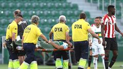 ELCHE, SPAIN - MAY 22: Gonzalo Verdu of Elche CF is stretchered off the pitch after picking up an injury during the La Liga Santander match between Elche CF and Athletic Club at Estadio Martinez Valero on May 22, 2021 in Elche, Spain. A limited number of 