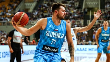 Slovenia's player Luka Doncic in action during the International friendly Basketball match between Greece and Slovenia, at the Olympic Stadium in Athens, Greece, 04 August 2023.