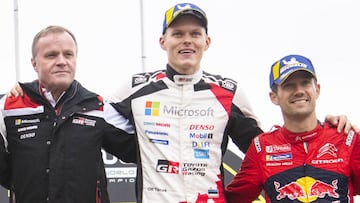 Tommi Makinen, Ott Tanak y Sebastien Ogier, durante una prueba del Mundial de Rallies WRC.