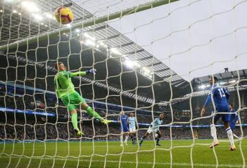 Manchester City's Raheem Sterling scores against Everton