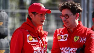 BAKU, AZERBAIJAN - APRIL 28: Ferrari Team Principal Mattia Binotto talks with Chairman of Ferrari John Elkann on the grid before the F1 Grand Prix of Azerbaijan at Baku City Circuit on April 28, 2019 in Baku, Azerbaijan. (Photo by Mark Thompson/Getty Imag