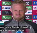 La sonrisa delatadora de Schmeichel hablando del estado de salud de Eriksen