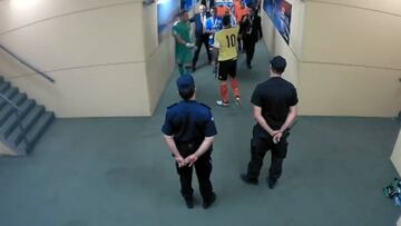 An angry James Rodriguez waits to confront officials in the tunnel