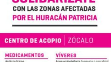 Cosas que hay que llevar, como solidaridad, para el Hurac&aacute;n Patricia.