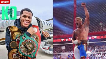 Devin Haney posa con sus cinturones y Cody Rhodes celebra su victoria en Hell in a Cell.