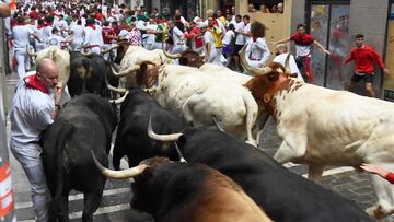 Imagen de los toros de Victoriano del R&iacute;o durante el sexto encierro de San Ferm&iacute;n.