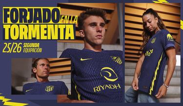 De predominante tonalidad en azul marino, su diseño incorpora además unos impactantes rayos en sus dorsales, cuyo vibrante color amarillo  otorga un toque eléctrico y distintivo. La equipación está inspirada en la banda sonora en los momentos previos a cada partido que se disputa en el Riyadh Air Metropolitano.