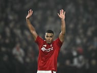Nottingham Forest's Brazilian defender #05 Murillo gestures during the English Premier League football match between Nottingham Forest and Tottenham Hotspur at The City Ground in Nottingham, central England, on December 26, 2024. (Photo by Ben STANSALL / AFP) / RESTRICTED TO EDITORIAL USE. No use with unauthorized audio, video, data, fixture lists, club/league logos or 'live' services. Online in-match use limited to 120 images. An additional 40 images may be used in extra time. No video emulation. Social media in-match use limited to 120 images. An additional 40 images may be used in extra time. No use in betting publications, games or single club/league/player publications. /