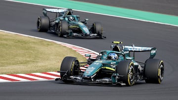 SUZUKA (Japan), 29/03/2026.- Aston Martin driver Fernando Alonso (front) of Spain and Aston Martin driver Lance Stroll of Canada in action during the Formula 1 Japanese Grand Prix at the Suzuka International Racing Course racetrack in Suzuka, Japan, 29 March 2026. (Fórmula Uno, Japón, España) EFE/EPA/FRANCK ROBICHON