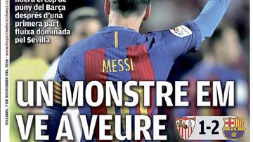 Portada del diario L&#039;Esportiu del d&iacute;a 7 de noviembre de 2016.